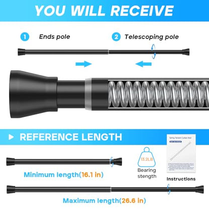 Tension Rod 16 to 26 Inch Adjustable Curtain Rod No Drilling Black Tension Curtain Rod Spring Tension Curtain Rod for Bookshelf Diy Projects Kitchen Cupboard Bathroom Wardrobe 2PCS - color: Black, size: 16-26 inch 2pcs