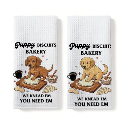 2Pcs Funny Golden Retriever Kitchen Towels, Dachshund Gifts Hand Towel | Golden Retriever Gifts Waffle Dish Towels for Kitchen Home Bathroom Decor, Wiener Dog Gifts for Women Girls Mom 14x24 Inch - color: Multi 0776