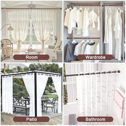 TEECK Shower Curtain Rod, 32-65 inch Adjustable Tension Spring, 1 Inch Shower Curtain Rod Tension, Anti-Slip, Rust-Proof, No Drilling, for Bathroom, Brown - color: Brown, size: 32-65 Inches