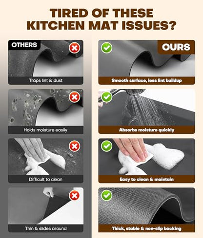 Dish Drying Mat 16 x 24 Inch, Super Absorbent & Quick Dry Kitchen Counter Mat, Hide Stain, Rubber Backed, Non-Slip Drying Pad for Dishes, Coffee Bar Accessories, Dark Gray
