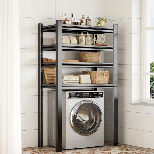 Over The Washer and Dryer Storage Shelf, Height-Adjustable 4-Tier Metal Heavy Duty Over The Washer, Organizer Rack for Washer Dryer, Laundry Room Organizer Rack, Multi-Functional Storage Shelf - size: 54.3"Hx 15.7"W x15.7"D