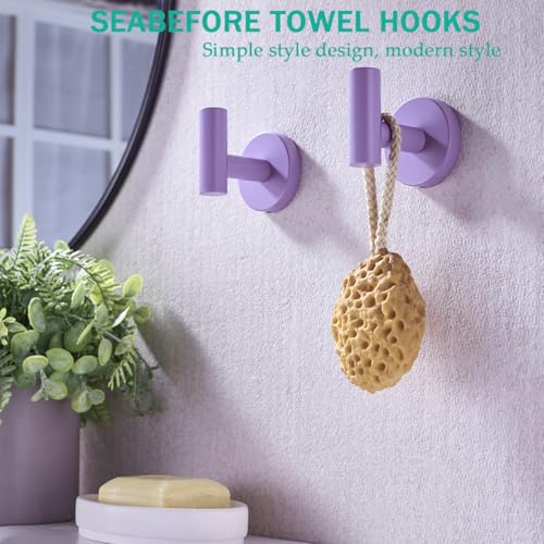 Towel Hooks for Bathrooms,Purple Wall Mount Hooks SUS 304 Stainless Steel Coat Hook Robe Hook Towel Hook 2 Count for Kitchen,Bedroom (Drilling),SE96006-8PP - color: Purple