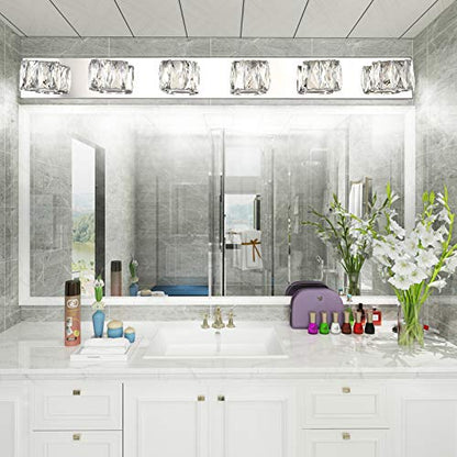 Aipsun 6 Lights 41in Crystal Vanity Lights Over Mirror Long Bathroom Lighting Fixture Modern LED Vanity Light for Bathroom,White Light 6000K - size: 6 light
