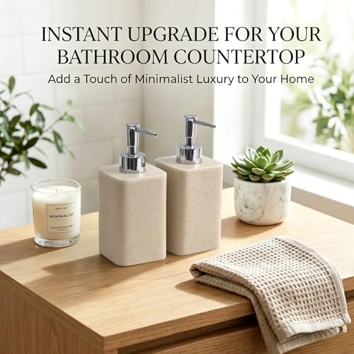 2 pcs Hand Soap Dispenser Set - 11oz Refillable Resin Liquid Soap Dispensers with Rustproof Pump, Lotion Dispenser Includes Silicone Funnel for Bathroom Countertop or Kitchen, Beige - color: Beige