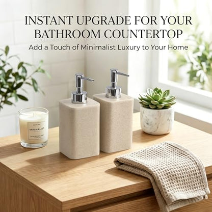 2 pcs Hand Soap Dispenser Set - 11oz Refillable Resin Liquid Soap Dispensers with Rustproof Pump, Lotion Dispenser Includes Silicone Funnel for Bathroom Countertop or Kitchen, Beige - color: Beige