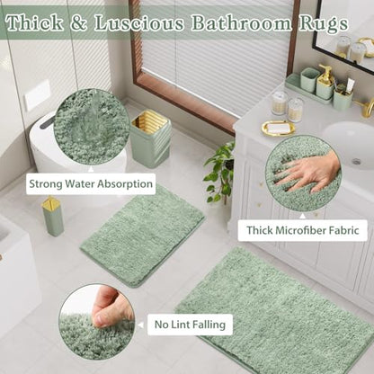 XLHOMO Sage Green Bathroom Set - 24PC Bathroom Sets with Shower Curtain and Rugs, Sage Green Bathroom Accessories Set with Press-on Lid Bathroom Trash Can, Soap Dispenser - color: Sage Green and Gold, size: Press-lid Complete Set+Bath Rugs