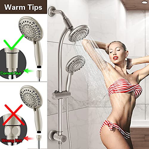 Handheld Showerhead & Rain Shower Combo for Easy Reach, 27.5" Drill-free Stainless Steel Slide Bar, 5”of 5-setting Handheld Shower and Showerhead, with 5ft Hose -Brush Nickel - color: Brush Nickel