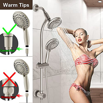 Handheld Showerhead & Rain Shower Combo for Easy Reach, 27.5" Drill-free Stainless Steel Slide Bar, 5”of 5-setting Handheld Shower and Showerhead, with 5ft Hose -Brush Nickel - color: Brush Nickel