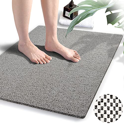 godehone Shower Mats Non Slip Without Suction Cups, PVC Loofah Bathroom Mats, Loofah Mats for Shower and Bathroom, Quick Drying, 23.6× 34.6 Inch, Grey - color: Grey, size: 34.6" x 23.6" (Rectangular)