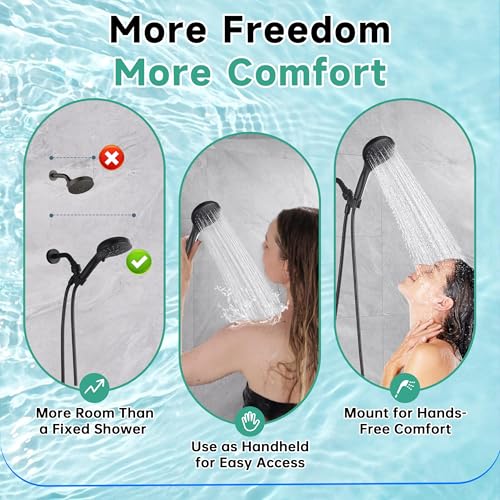 BRIGHT SHOWERS High Pressure Shower Head with Handheld, 9 Spray Settings Showerhead Built in Power Wash to Clean Tub and Pets, Extra Long 69" Hose, Adjustable Bracket, Oil-Rubbed Bronze - color: Oil Rubbed Bronze, style: 1.8 GPM | 9 Modes
