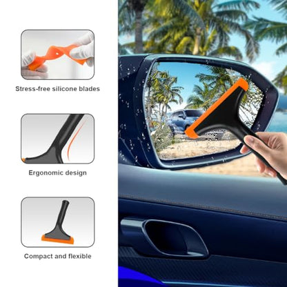 Ohleats 2PCS Small Silicone Window Squeegee, Auto Windshield Water Blade Scraper, All-Purpose Water Squeegee Wiper for Mirror Home Cleaning, Car Accessories (Black+Black) - color: Black+black
