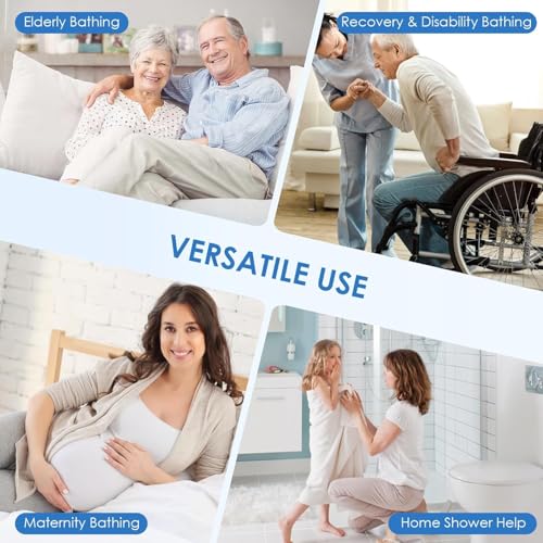 DEWEL Foldable Shower Chair for Elderly and Disabled, Folding Shower Seat with Armrests and Back Height Adjustable, Aluminum Alloy Bath Seat for Inside Shower, 330lbs Capacity(Gray) - color: Gray