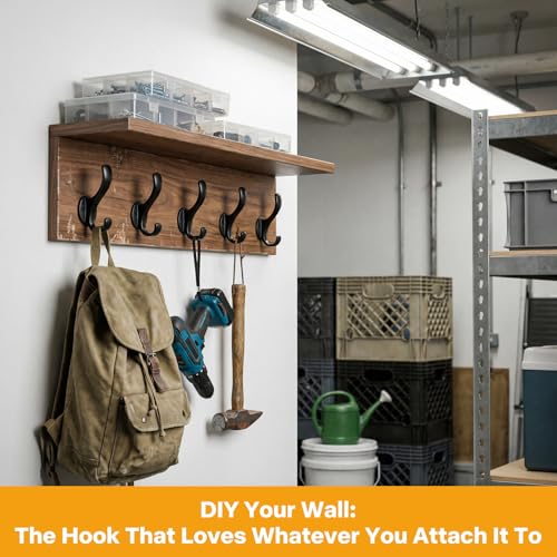 Coat Hooks Heavy Duty - Wall Mount Metal Towel Hooks Screw-in Wall Hooks for Hanging Hat, Towel, Key, Robe, Scarf, Bag, Cap (6 PCS Black) - color: Black
