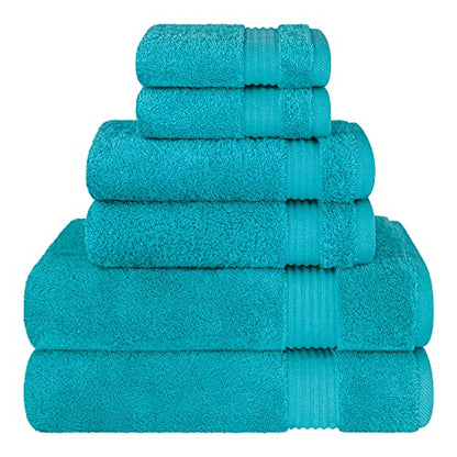 Cotton Paradise 100% Cotton Turkish Towel Set, Soft Absorbent Quick Dry, 6 Piece Towel Set, Ocean Aqua - color: Ocean Aqua, size: (27"x54") +( 16"x28") + (13"x13")