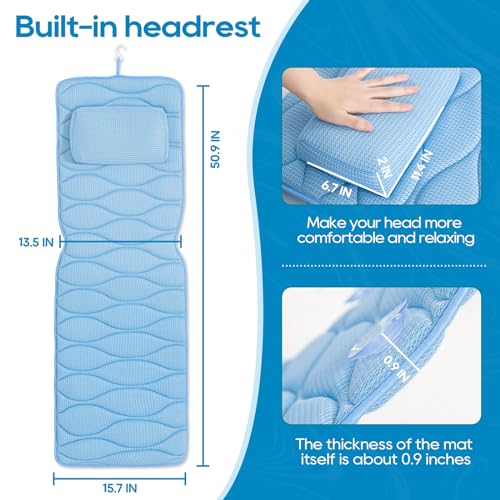 OMYSTYLE Full Body Bath Pillow, Bath Pillows for tub with Mesh Washing Bag & 21 Non-Slip Suction Cups, Spa Bathtub for Head Neck Shoulder and Back Support - 5D Air Mesh & Quick Drying | Blue - color: Blue