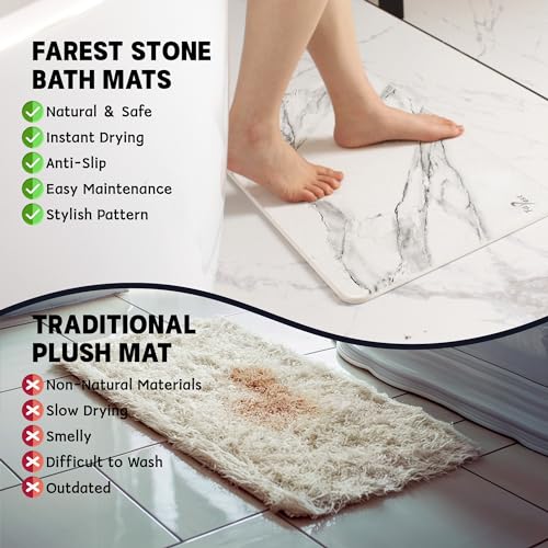 Stone Bath Mat,Diatomaceous Earth Shower Mat,Fast-Drying Stone Bathroom Floor Mat,Absorbent Non-Slip Diatomite Mats for Bathtub,White Marble - color: White Marble-24*16-1 Pack