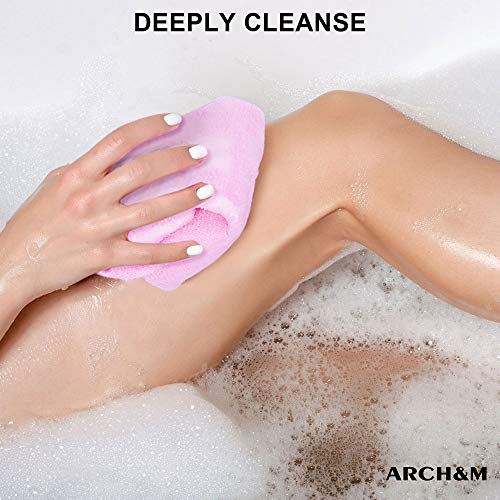 ARCH&M Japanese Exfoliating Washcloth, Yellow, 3-Pack | Korean & Japanese Style Scrub Cloth, Nylon Bath Washcloth, For Body & Back, Smoother Skin - style: Yellow x 3