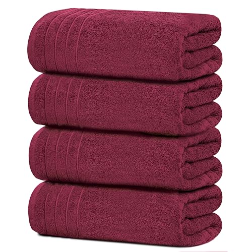 4 Piece Extra Large Bath Towels 30 x 60 Inches, Burgundy | 100% Cotton, Larger & Lighter Weight, Quicker to Dry, Super Soft and Absorbent, Perfect for Bathroom - color: Burgundy