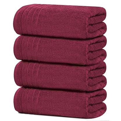 4 Piece Extra Large Bath Towels 30 x 60 Inches, Burgundy | 100% Cotton, Larger & Lighter Weight, Quicker to Dry, Super Soft and Absorbent, Perfect for Bathroom - color: Burgundy