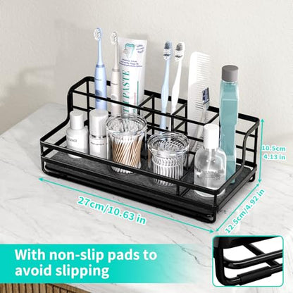 HapiRm Toothbrush Holders for Bathroom - 5 Partitions Bathroom Counter Organizer with Instant Drying Stone, Stainless Steel Countertop Storage Electric Toothbrush Toothpaste Holder - Black - color: Black