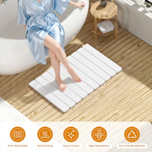 Dayacoco Foldable Stone Bath Mat, 23.2 x 15.3 in Non Slip Diatomaceous Earth Bath Mat, Stone Drying Mat for Bathroom, Kitchen, Easy to Clean (White) - color: White