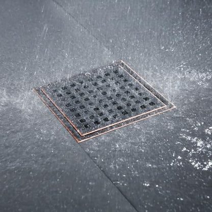 RANDOM 6 Inch Square Shower Floor Drain with Oil Rubbed Bronze Removable Quadrato Pattern Grate, PVC Shower Drain Base Flange,Include Hair Strainer,SUS 304 Stainless Steel - color: C-oil Rubbed Bronze-6″ Square With Base Flange
