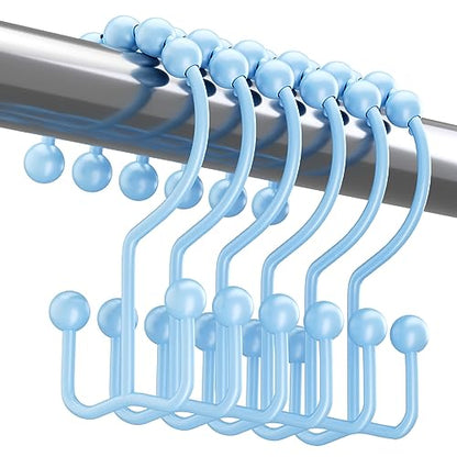Titanker Shower Curtain Hooks, Rust Resistant Shower Curtain Rings for Bathroom, Metal Double Glide Shower Hooks Hangers for Bathroom Shower Rods Curtains, Set of 12 Hooks - Blue - color: Blue, style: Modern