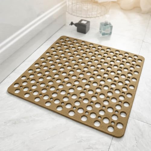 Casa and Beyond Shower Mat, Secure Shower Mat-Non-Slip, Washable Non-Slip Bathtub Mats, with Suction Cups and Drain Holes, Soft Textured Design, Easy to Clean for Bathroom (Coffee, 20.9" x 20.9") - color: Coffee, size: 20.9" x 20.9" (Rectangular)