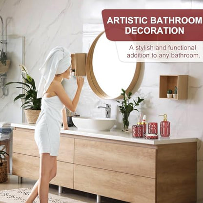Red Bathroom Accessories Set, Glass Soap Dispenser Set with Rust Proof Stainless Steel Pump, Soap Holder, Toothbrush Holder, Tumbler, Cotton Swab Jars, Wine Red Bathroom Set Bathroom Decor Sets Gift - style: Red
