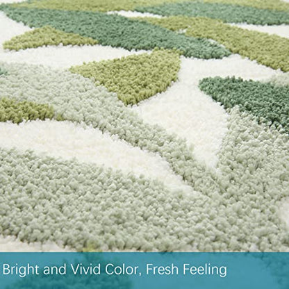 Long Bathroom Runner Rugs- Green Leaves Bathmats Strong Water Aabsorbent Bath Rug with Non Slip Back Large Cute Bathroom Mat for Bathtub Shower Wash Basin 17.5x47 IN/45x120 CM | Super Soft Strong Water Absorbent Bathmat Cute Bath Rug Leaf Bath Home Decor