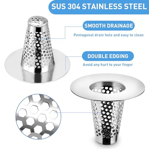 2PCS Bathroom Sink Drain Strainers, 1" Small Conical Premium Stainless Steel Porous Hair Catcher, Drainer Filter, Fit for 1.20"-1.60", Depth Than 1.60" Drain Hole