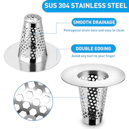 2PCS Bathroom Sink Drain Strainers, 1" Small Conical Premium Stainless Steel Porous Hair Catcher, Drainer Filter, Fit for 1.20"-1.60", Depth Than 1.60" Drain Hole