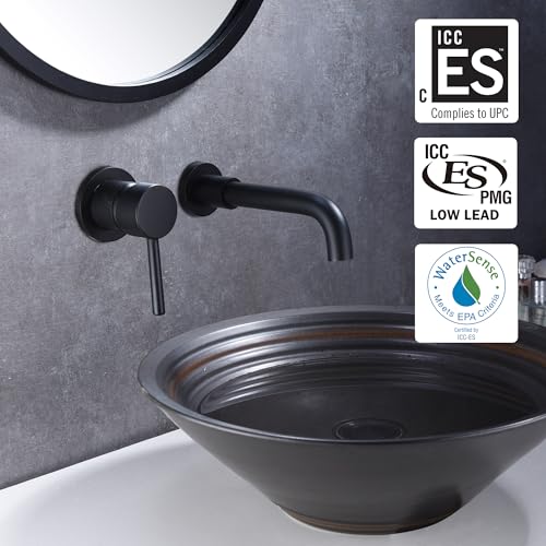SUMERAIN Black Bathroom Faucet Wall Mount Lavatory, Left-Handed | Single Handle, 360 Swivel Spout, Rough in Valve included - color: Matte Black, size: Left-Handed