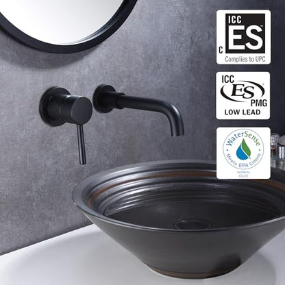 SUMERAIN Black Bathroom Faucet Wall Mount Lavatory, Left-Handed | Single Handle, 360 Swivel Spout, Rough in Valve included - color: Matte Black, size: Left-Handed