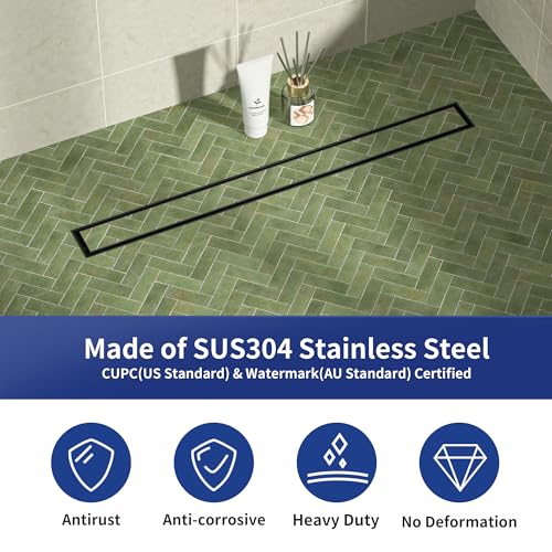 Linear Shower Drain, 304 Stainless Steel Floor Drain 30" | with Tiled Insert Grate & Hair Strainer, Bathroom 2-in-1 Tiled in Drain, CUPC Certified - color: Matte Black, size: 30''