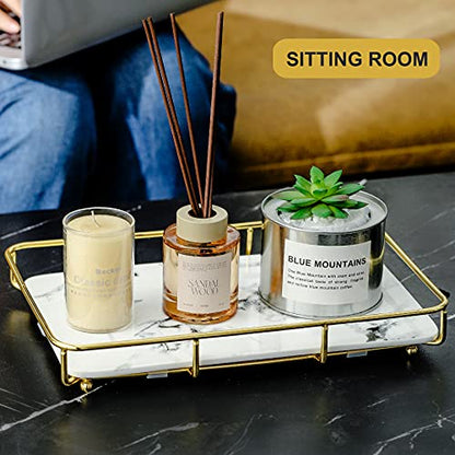 Dobbyby Vanity Tray Makeup Organizer Cosmetics Storage Bathroom Skincare Organizer Countertop Display Rack in Dresser Stainless Steel Shelf Marble Print Ceramic Trays - color: 1 Tier-gold