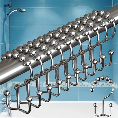 BigFoot Shower Curtain Hooks - 12 Rust-Resistant Stainless Steel Double Hooks, Easy Glide & Secure Hold, Fits Any Shower Curtain Rod, Rings Hold Liners & Curtains, Nickel Color - style: Style 2 Double Hook