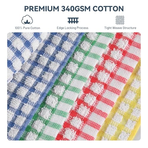 Egles 8 Pack Kitchen Dish Cloths and Dish Towels Set | 100% Cotton Terry Dishcloths, 12 x 12 Inch & 15 x 27 Inch, Scrubbing Wash Cloths - color: Blue, Green, Red, Yellow, size: 12"x12"+15"x27" - 8 pcs