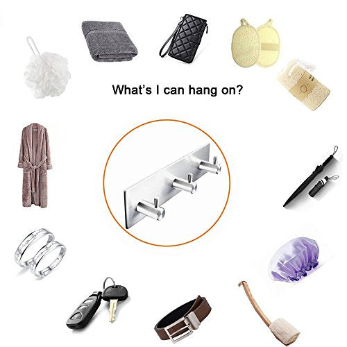Self Adhesive Stainless Steel Hooks, Wall Mounted Heavy Duty Hanger, Key Rack Towel Hooks for Bathroom, Living Room, Kitchen (3 Hooks) - color: 3 Hooks