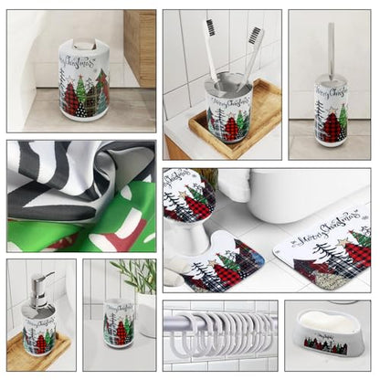 Clara Clark Bathroom Set - Christmas Bathroom Sets with Shower Curtain and Rugs, Xmas Bathroom Accessories Set, 22PC Christmas Shower Curtain Set with Liner, Soap Dispenser, Toilet Brush, & Trash Can - color: Christmas, size: Complete Set + Bath Rugs
