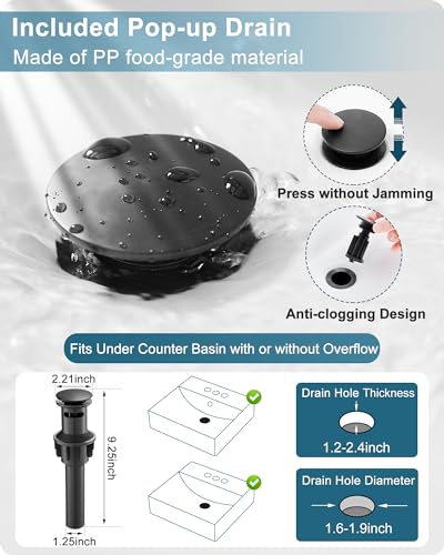 Matte Black Bathroom Faucet 1 Hole or 3 Hole (4 Inch), Brass Waterfall Faucet for Bathroom Sink, Modern Bathroom Faucets Single Handle with Deck Plate & Pop-up Drain Supply Hoses No Noise - color: Matte Black - Modern
