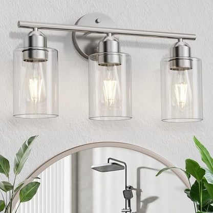 Bathroom Vanity Light Fixtures Brushed Nickel, 3 Lights Bathroom Over Mirror, UL Certified, Modern Wall Lighting Fixtures with Glass Shade, E26 Socket - color: Brushed Nickel, size: 3 Lights