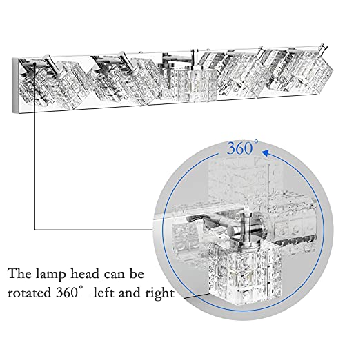Ralbay Chrome Bathroom Vanity Light Fixtures 5 Lights Modern LED Chrome Vanity Light Over Mirror Modern Crystal Vanity Lights - color: Chrome, size: 31.5 inch