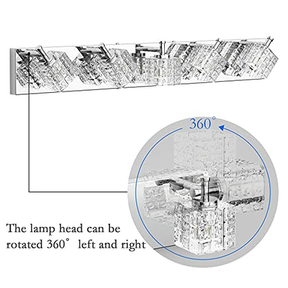 Ralbay Chrome Bathroom Vanity Light Fixtures 5 Lights Modern LED Chrome Vanity Light Over Mirror Modern Crystal Vanity Lights - color: Chrome, size: 31.5 inch