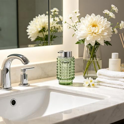 Glass Foaming Soap Dispenser, Green Foam Hand Soap Dispenser, Bathroom 12 Oz Large Bottle with Silver Pump, Refillable Lotion Pump Container for Bathroom, Kitchen,Hand Soap, Dish Soap, Shampoo - color: Green and Silver