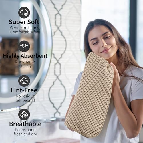 Microfiber Waffle Hand Towels, 2 Pieces, Soft, Absorbent, Fast Drying, Lint Free 430 GSM (Beige) - color: Beige