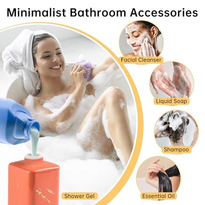 Marble Soap Dispenser for Bathroom Countertop, Square Pink Dish Soap Dispenser Pump Bottle with Golden Stripes for Kitchen Sink Laundry Shower Lotion, Ceramic Hand Dispenser Pump for Soap Liquid - color: Pink