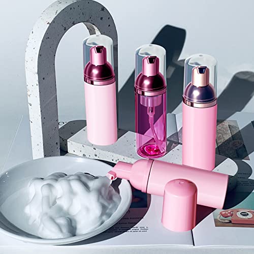 Lil Ray 2 Oz Empty Clear Rose Red Foam Pump Bottle, Travel Foamer Soap Dispenser for Lash Shampoo, Hand Soap, Foaming Cleaner(Rose Red Pump, 12 PCS) - color: Clear Rose Red