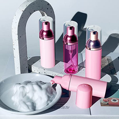 Lil Ray 2 Oz Empty Clear Rose Red Foam Pump Bottle, Travel Foamer Soap Dispenser for Lash Shampoo, Hand Soap, Foaming Cleaner(Rose Red Pump, 12 PCS) - color: Clear Rose Red