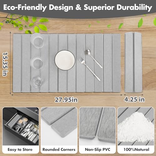 Extra Large Stone Dish Drying Mat for Kitchen Counter, 28"×16" Eco-friendly,Instant Drying Pad,Diatomaceous Earth Water Absorbing Mat, Foldable and Super Absorbent Dish Drying Stone Mat, Light Gray - color: Light Gray